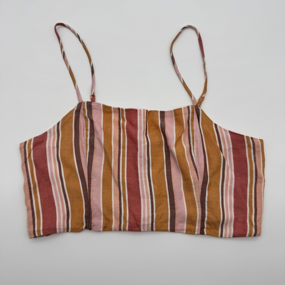 American Eagle Women L Striped Crop‎ Cami Top With Smocked Back